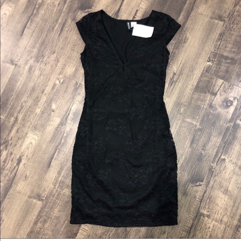 Black lace mini dress
